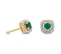 Sterling Silver & 18ct Gold Plated Vermeil Diamond & Created Emerald Earrings