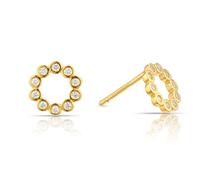 Sterling Silver 18ct Yellow Gold Plated Open Circle Cubic Zirconia Stud Earrings