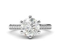 Sterling Silver 2 Carats Classic 6-Prong Genuine Moissanite Engagement Ring with Side Stones Promise Bridal Ring (J)