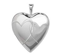 Sterling Silver 20MM High Double Heart Engraved Heart Locket On A 16 Inch Snake Necklace