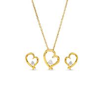 Sterling Silver & 24ct Yellow Gold Plated Vermeil 0.15ct Diamond Heart Jewellery Set