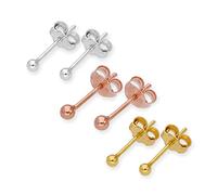 Sterling Silver 2mm Ball Stud Earrings Set- Three Colours