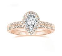 Sterling Silver 2Pcs Halo Engagement Rings Set with 6x9mm Pear Shape Cubic Zirconia for Women, Rose Gold, Size L 1/2