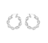 Sterling Silver 30mm Large Polished Textured Edge Twist Hoop Earrings