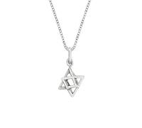 Sterling Silver 3D Star of David Necklace for Men and Women - 925 Silver Merkaba Star Pendant 18" Curb Chain - Spiritual Sacred Geometry Necklace - Religious Judaica Gifts