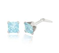 Sterling silver 4mm aqua square cubic zirconia Andralok stud earrings/Giftbox