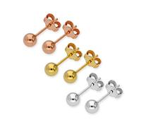 Sterling Silver 4mm Ball Stud Earrings Set- Three Colours