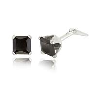 Sterling silver 4mm black square cubic zirconia Andralok stud earrings/Giftbox