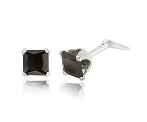 Sterling silver 4mm black square cubic zirconia Andralok stud earrings/Giftbox