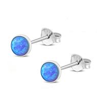 Sterling Silver 4mm Blue Opal Stud Earrings - Minimalist Azure Synthetic Opal Studs, Small Stackable Earrings for Women, Hypoallergenic 925 Silver Cartilage & Everyday Jewellery