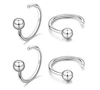 Sterling Silver 4mm Half Hoop Earrings Set - 2 Pairs Little Ball Hug Hoop Earrings