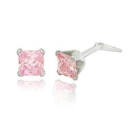 Sterling silver 4mm pink square cubic zirconia Andralok stud earrings/Giftbox