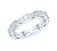 Sterling Silver 4mm Stackable Infinity Waves Round Brilliant Cut Genuine Moissanite Full Eternity Band Wedding Ring (N)