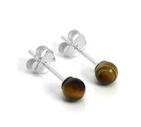 Sterling Silver & 4mm Tiger Eye Stone Stud Earrings