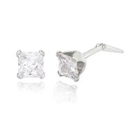 Sterling silver 4mm white square cubic zirconia Andralok stud earrings/Giftbox
