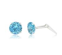 Sterling silver 5mm aqua cubic zirconia cz Andralok stud earrings/Gift box