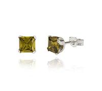 Sterling Silver 5mm Dark Peridot Cubic Zirconia square stud earrings/Gift box