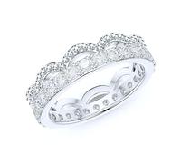 Sterling Silver 5mm Milgrain Waves Crown Round Brilliant Cut Genuine Moissanite Full Eternity Band Wedding Ring (M)