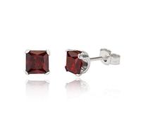 Sterling Silver 5mm Red Cubic Zirconia square stud earrings/Gift box
