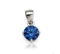 Sterling Silver 6mm CZ Solitaire Round Brilliant Pendant 4 Claw, Blue