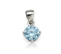 Sterling Silver 6mm CZ Solitaire Round Brilliant Pendant 4 Claw, Light Blue