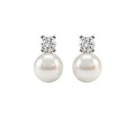 Sterling Silver 7-7.5MM Cultured White Freshwater Pearl 4mm CZ Studs Earrings