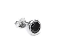 Sterling Silver 7mm Round Black CZ Crystal Rubover Men's Ear Stud