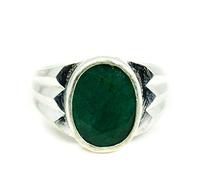 Sterling Silver 925 Men's 7 Carat Real Oval Emerald Ring - Astrology Birthstone Statement Jewelry for Anniversary, Birthday, Engagement, Father's Day, Classic Vintage Style Gift for Him. In Size M