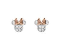 STERLING SILVER 925 MINNIE MOUSE PINK ENAMEL BOW STONE SET EARRINGS
