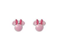 Sterling Silver 925 Minnie Mouse Pink Enamel Stud Earrings