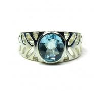 Sterling Silver 925 Natural Blue Topaz Oval Gemstone Men's Statement Band Ring December Birthstone Anniversary Wedding Engagement Bold Modern Fine Jewelry Gift for Him N