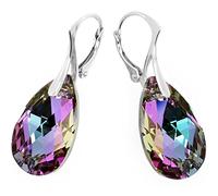 Sterling Silver 925 Pink Blue Teardrop Leverback Earrings with Swarovski Elements