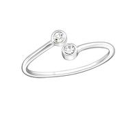 Sterling Silver Adjustable Midi Ring for Women - Double Crystal Band Knuckle Ring, Delicate Boho Stacking Ring, Size G, Minimalist Jewellery Gift