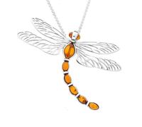 Sterling Silver Amber Dragonfly Necklace