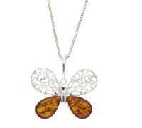 Sterling Silver Amber Filigree Butterfly Necklace - Option1 Value Silver 00116910