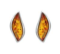 Sterling Silver Amber Leaf Stud Earrings - Silver SGN-656