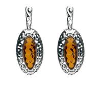 Sterling Silver Amber Ornate Edge Oval Drop Earrings - Option1 Value Silver SGN-296