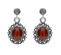 Sterling Silver Amber Oval Ornate Edge Drop Earrings - Option1 Value Silver SGN-201