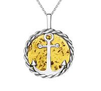 Sterling Silver Amber Rope Edge Anchor Necklace - Silver OCN-069