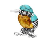 Sterling Silver Amber Turquoise Kingfisher Brooch