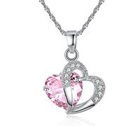 Sterling Silver Amethyst Purple Heart Crystal Pendant Necklace-Pink
