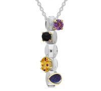 Sterling Silver Amethyst Whitby Jet Citrine Blue Goldstone Stepping Stones Five Charm Necklace - Silver SPS-892