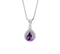 Sterling Silver and Amethyst Necklace, Simple Classic Teardrop Shining Zircon Pendant Necklace 925 Sterling Silver Minimal Jewellery for Women Girls