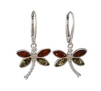 Sterling Silver and Baltic Amber French Leverback Dragonfly Earrings