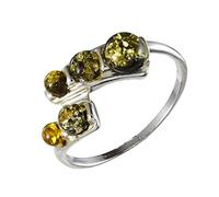 Sterling Silver and Baltic Green Amber Adult Ring "Aria"- size M