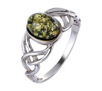 Sterling Silver and Baltic Green Amber Ring "Celtic Knots" size: 5.5