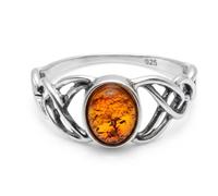 Sterling Silver and Baltic Honey Amber Celtic Knots Ring