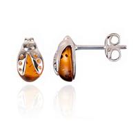 Sterling Silver and Baltic Honey Amber Ladybugs Post Back Earrings