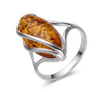Sterling Silver and Baltic Honey Oval Amber Adult Ring "Micaela"- size L