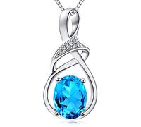 Sterling Silver and Swiss Blue Natural Topaz Gemstone Pendant Necklace Valentines Day Gifts for Women